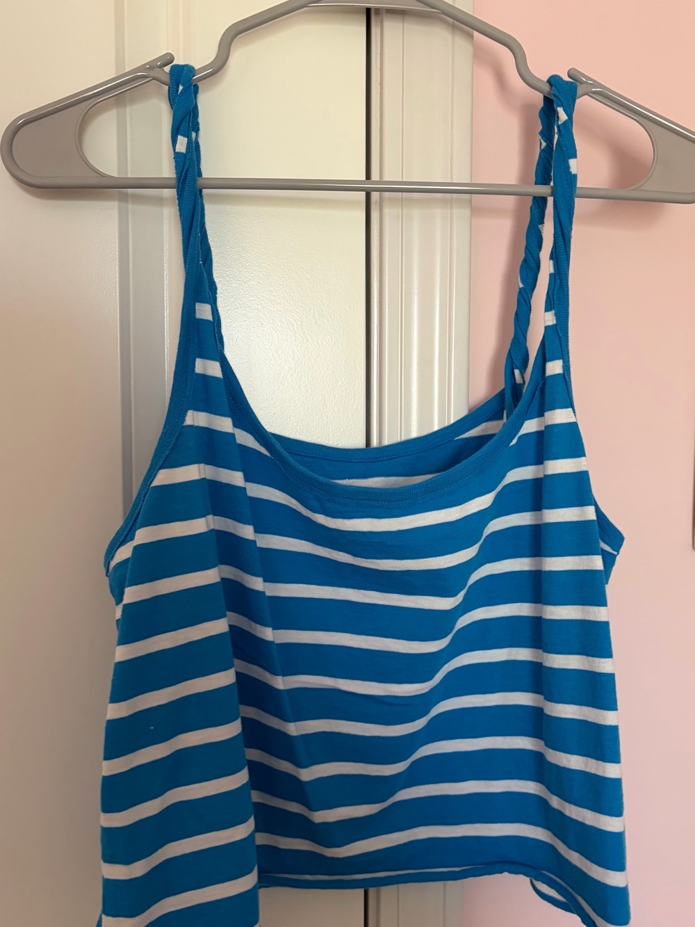 aerie Blue and White Striped Braided-Strap Tank Top